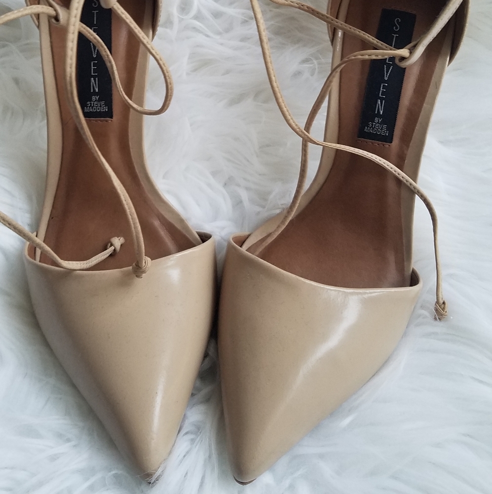 Tan ankle tie heels